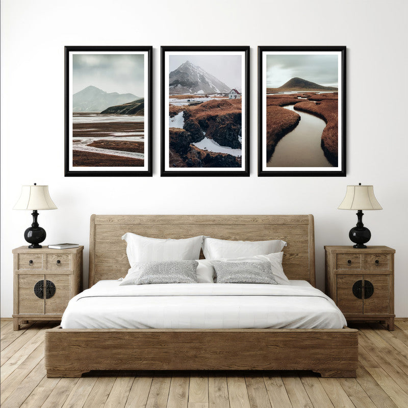 LuxuryStroke's Mountain Landscape Artwork, Acrylic Landscape Paintingand Nature Painting Landscape - Aesthtic Landscape Paintings - Mountain & River - Set of 3
