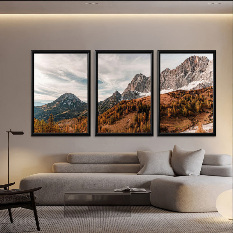 LuxuryStroke's Mountain Landscape Artwork, Nature Painting Landscapeand Acrylic Landscape Painting - Aesthetic Landscape Paintings - Mountain & Snow - Set of 3