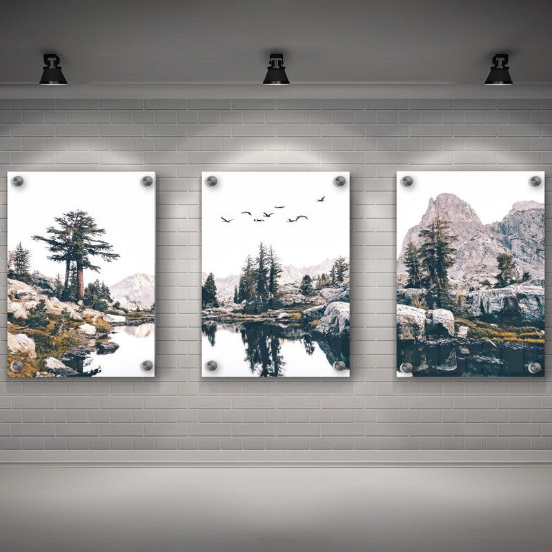 LuxuryStroke's Nature Painting Landscape, Beautiful Landscape Artand Landscape Painting Artwork - Landscape Art - Paintings Of Flowing Waters And Verdant Trees - Set of 3