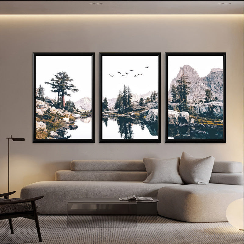 LuxuryStroke's Nature Painting Landscape, Beautiful Landscape Artand Landscape Painting Artwork - Landscape Art - Paintings Of Flowing Waters And Verdant Trees - Set of 3