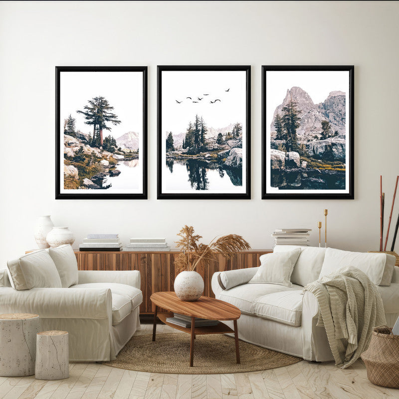LuxuryStroke's Nature Painting Landscape, Beautiful Landscape Artand Landscape Painting Artwork - Landscape Art - Paintings Of Flowing Waters And Verdant Trees - Set of 3
