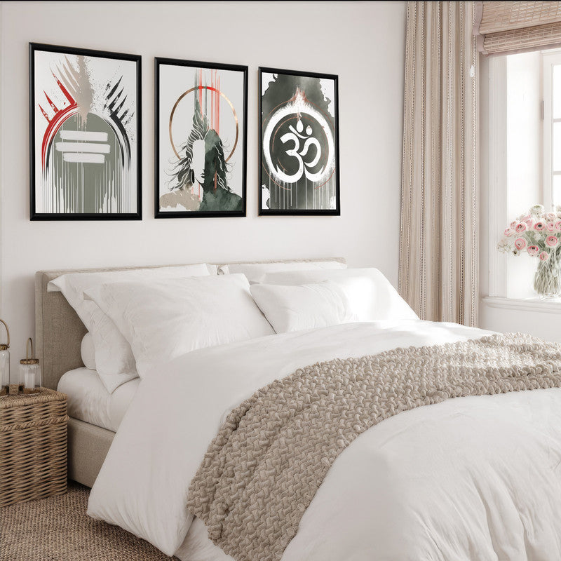 LuxuryStroke's Lord Shiva Paintings , Lord Shiva Art Paintingsand Lord Shiva Paintigs - Shiva Spiritual Paintings - Set Of 3 Spiritual Art Paintings Featuring Shiva, Shiv Ling And Om