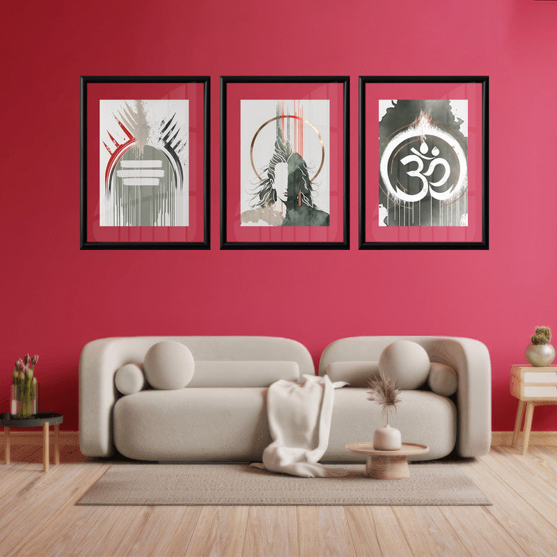 LuxuryStroke's Lord Shiva Paintings , Lord Shiva Art Paintingsand Lord Shiva Paintigs - Shiva Spiritual Paintings - Set Of 3 Spiritual Art Paintings Featuring Shiva, Shiv Ling And Om