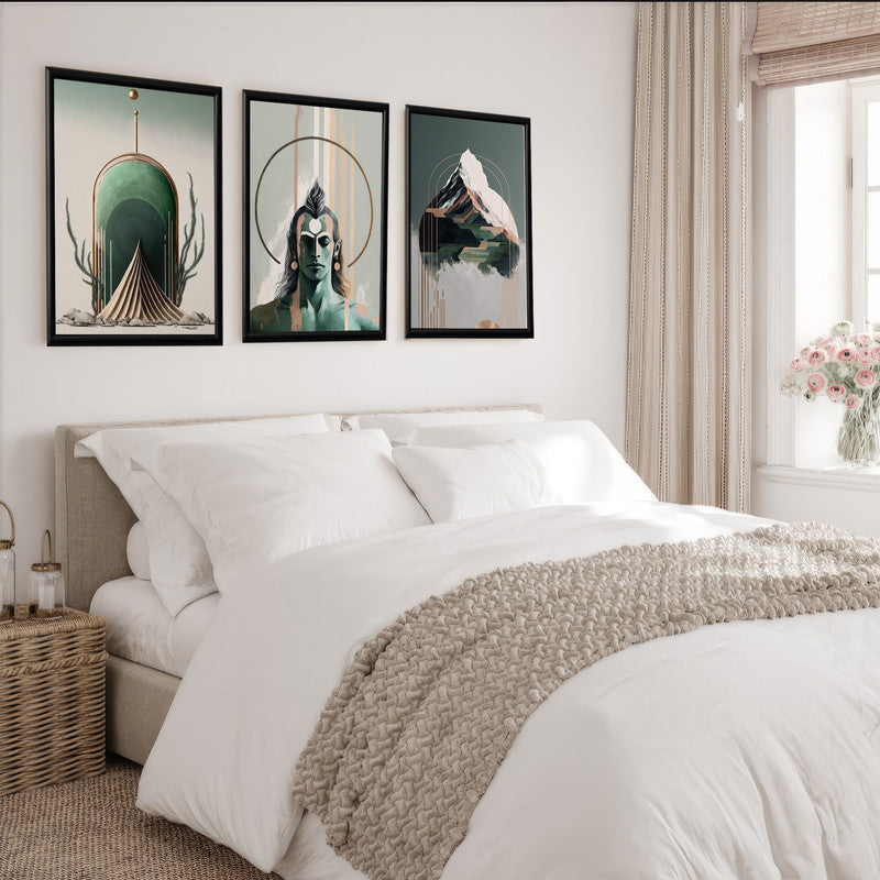LuxuryStroke's Lord Shiva Paintings , Lord Shiva Art Paintingsand Lord Shiva Paintigs - Shiva Spiritual Paintings - Set Of 3 Spiritual Art Paintings Featuring Shiva, Shiv Ling And Kailash Parvat