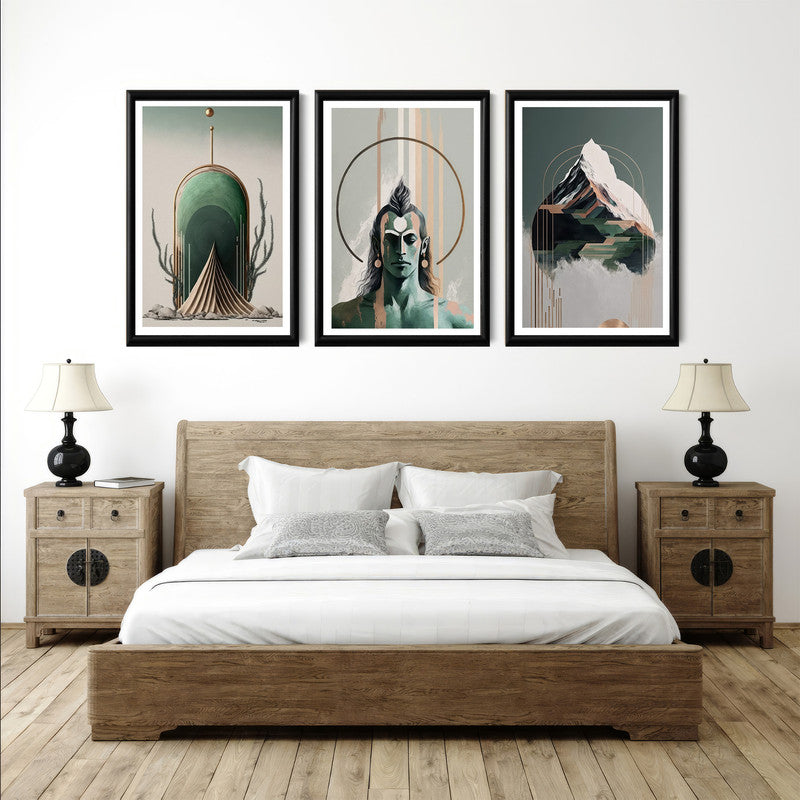 LuxuryStroke's Lord Shiva Paintings , Lord Shiva Art Paintingsand Lord Shiva Paintigs - Shiva Spiritual Paintings - Set Of 3 Spiritual Art Paintings Featuring Shiva, Shiv Ling And Kailash Parvat