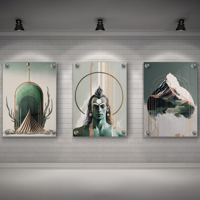 LuxuryStroke's Lord Shiva Paintings , Lord Shiva Art Paintingsand Lord Shiva Paintigs - Shiva Spiritual Paintings - Set Of 3 Spiritual Art Paintings Featuring Shiva, Shiv Ling And Kailash Parvat
