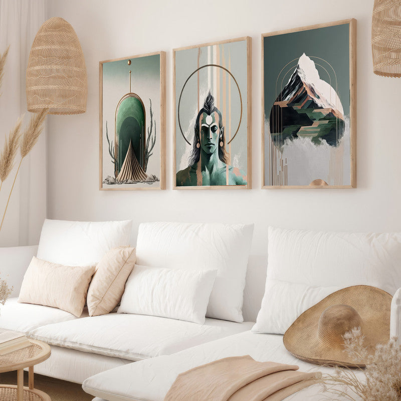 LuxuryStroke's Lord Shiva Paintings , Lord Shiva Art Paintingsand Lord Shiva Paintigs - Shiva Spiritual Paintings - Set Of 3 Spiritual Art Paintings Featuring Shiva, Shiv Ling And Kailash Parvat