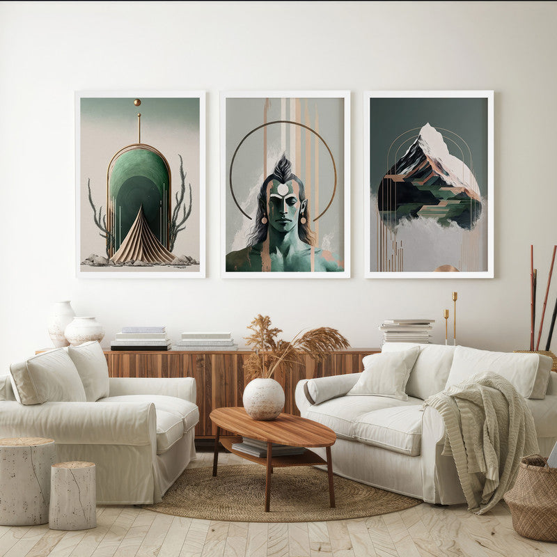 LuxuryStroke's Lord Shiva Paintings , Lord Shiva Art Paintingsand Lord Shiva Paintigs - Shiva Spiritual Paintings - Set Of 3 Spiritual Art Paintings Featuring Shiva, Shiv Ling And Kailash Parvat