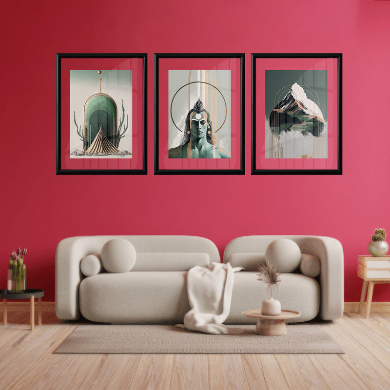 LuxuryStroke's Lord Shiva Paintings , Lord Shiva Art Paintingsand Lord Shiva Paintigs - Shiva Spiritual Paintings - Set Of 3 Spiritual Art Paintings Featuring Shiva, Shiv Ling And Kailash Parvat