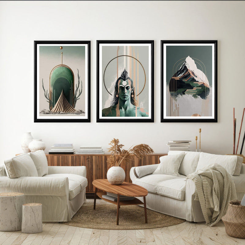 LuxuryStroke's Lord Shiva Paintings , Lord Shiva Art Paintingsand Lord Shiva Paintigs - Shiva Spiritual Paintings - Set Of 3 Spiritual Art Paintings Featuring Shiva, Shiv Ling And Kailash Parvat