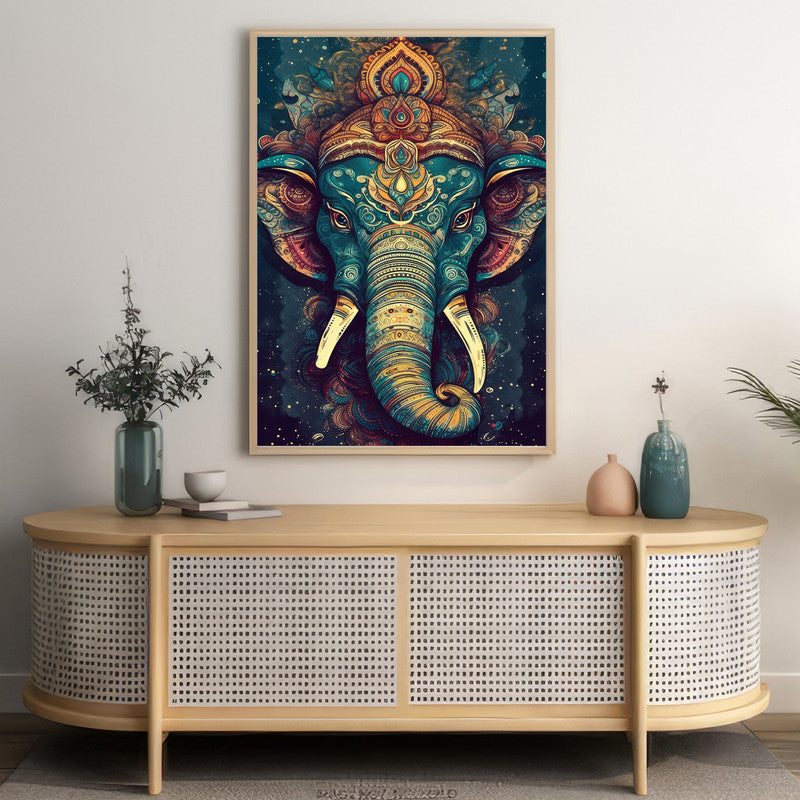 LuxuryStroke's Creative Ganesha Painting, Modern Art Of Ganpatiand Modern Ganesha Acrylic Painting - Ganesha's Tranquil Presence: Spiritual Art In Deep Green Tones