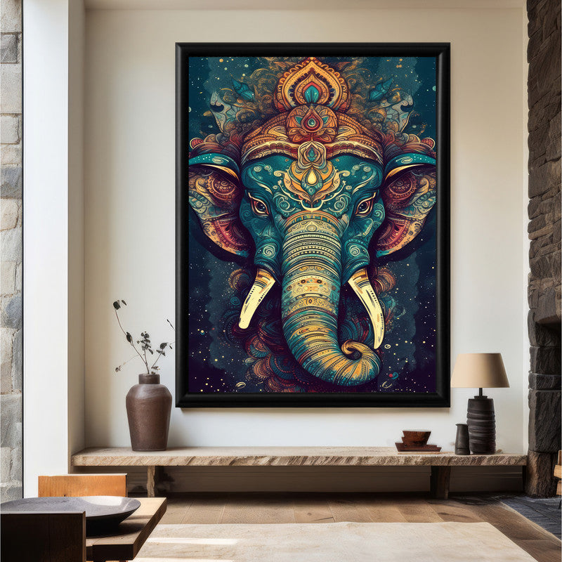 LuxuryStroke's Creative Ganesha Painting, Modern Art Of Ganpatiand Modern Ganesha Acrylic Painting - Ganesha's Tranquil Presence: Spiritual Art In Deep Green Tones