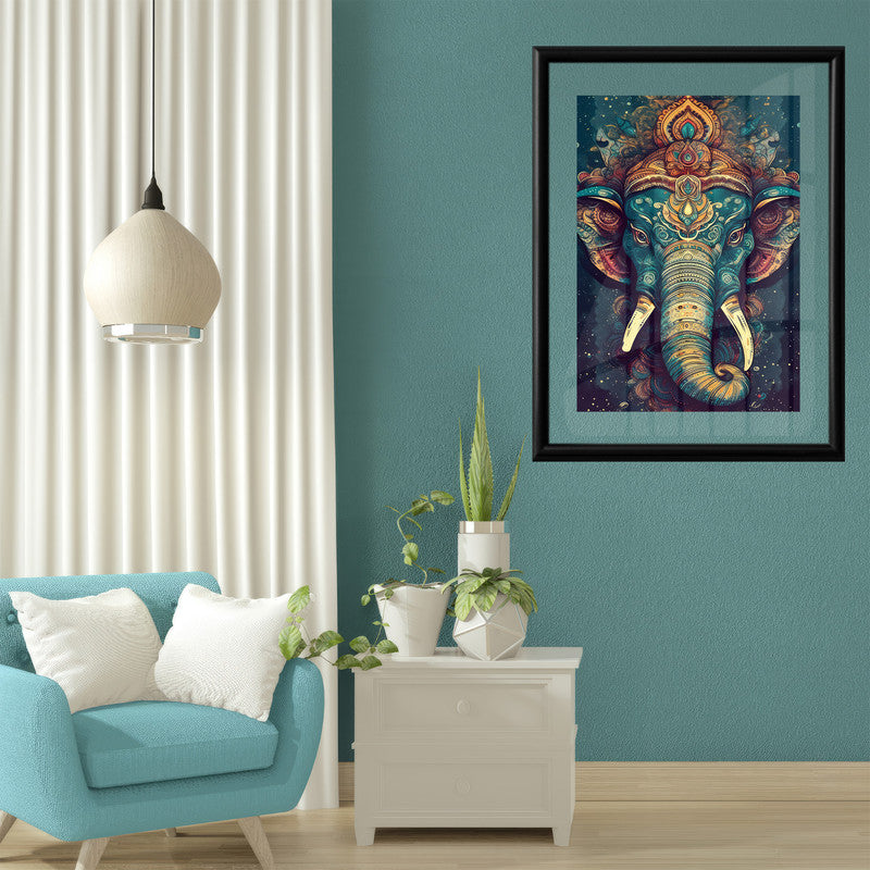 LuxuryStroke's Creative Ganesha Painting, Modern Art Of Ganpatiand Modern Ganesha Acrylic Painting - Ganesha's Tranquil Presence: Spiritual Art In Deep Green Tones