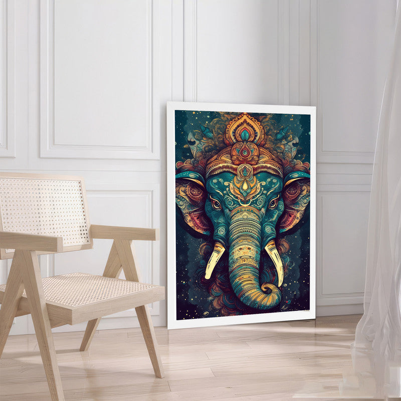 LuxuryStroke's Creative Ganesha Painting, Modern Art Of Ganpatiand Modern Ganesha Acrylic Painting - Ganesha's Tranquil Presence: Spiritual Art In Deep Green Tones