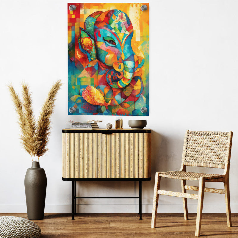 LuxuryStroke's Acrylic Ganesha Painting, Creative Ganesha Paintingand Modern Art Of Ganpati - Ganesha Art Masterpiece: Spiritual Art In Vibrant Hues