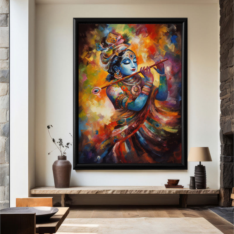 LuxuryStroke's Krishna Art Painting, Radha Krishna Abstract Paintingand Abstract Painting Of Radha Krishna - Krishna Spiritual Masterpiece: Spiritual Art In Vibrant Hues