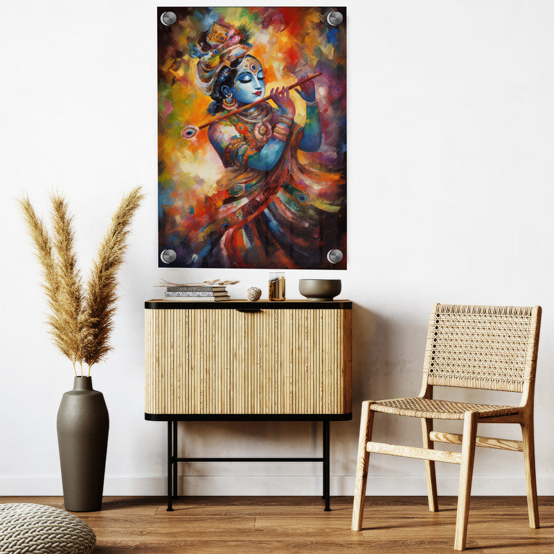 LuxuryStroke's Krishna Art Painting, Radha Krishna Abstract Paintingand Abstract Painting Of Radha Krishna - Krishna Spiritual Masterpiece: Spiritual Art In Vibrant Hues