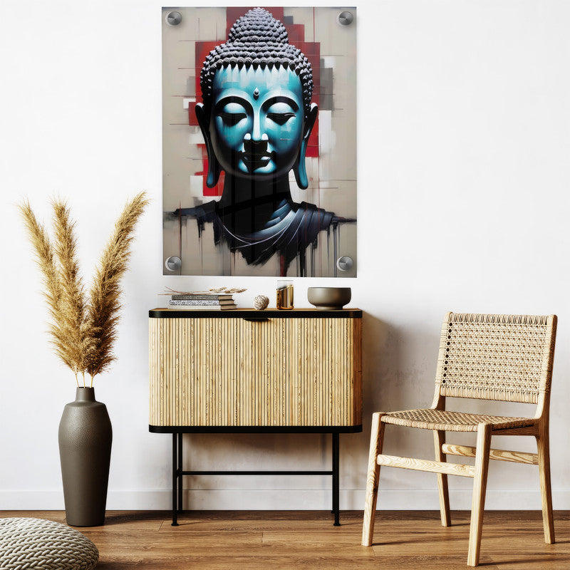 LuxuryStroke's Buddha Face Painting, Buddha Face Acrylic Paintingand Buddha Paintings For Living Room - Buddha's Enlightened Serenity: Spiritual Artistry