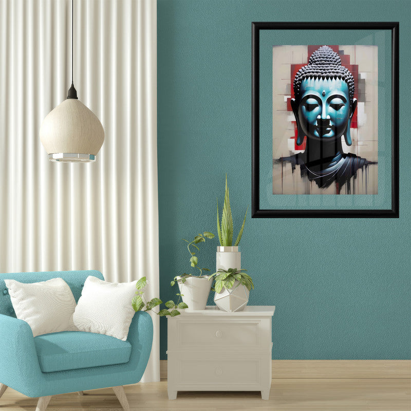 LuxuryStroke's Buddha Face Painting, Buddha Face Acrylic Paintingand Buddha Paintings For Living Room - Buddha's Enlightened Serenity: Spiritual Artistry