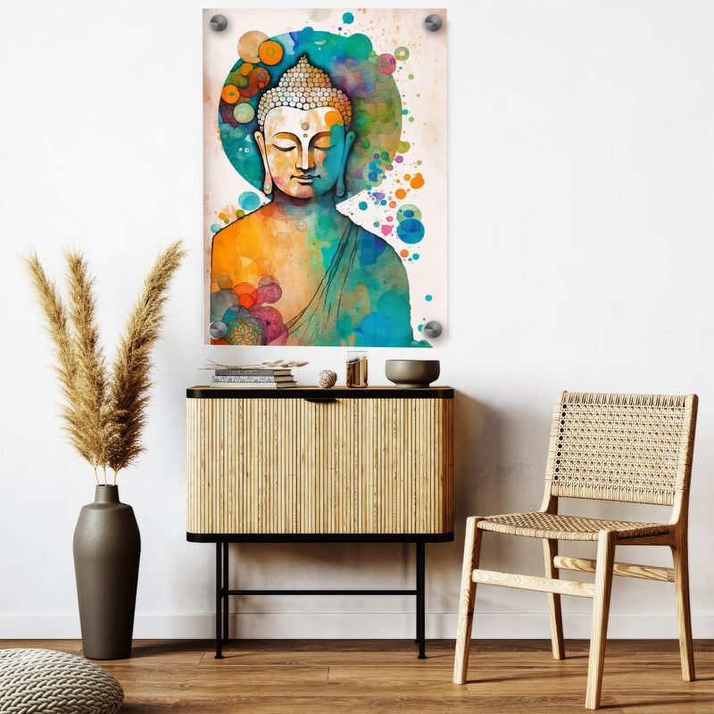 LuxuryStroke's Buddha Abstract Painting, Buddha Face Acrylic Paintingand Bhagwan Buddh Ki Painting - Contemporary Watercolour Buddha Painting