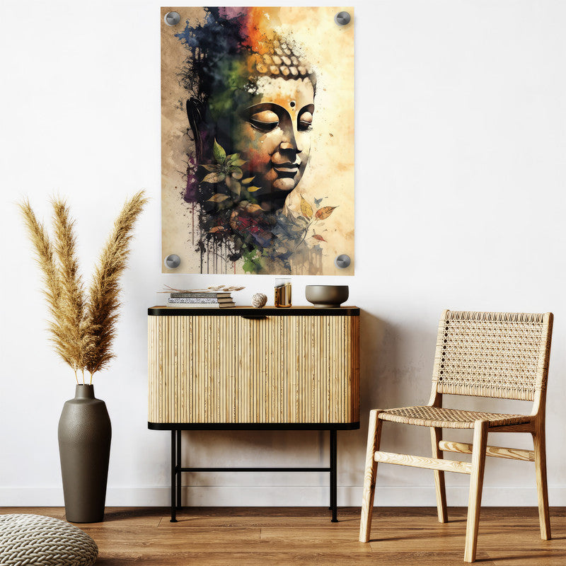 LuxuryStroke's Buddha Face Acrylic Painting, Buddha Face Paintingand Buddha Face Acrylic Painting - Contemporary Watercolour Buddha Painting