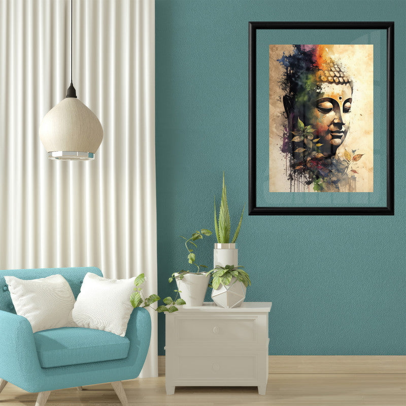 LuxuryStroke's Buddha Face Acrylic Painting, Buddha Face Paintingand Buddha Face Acrylic Painting - Contemporary Watercolour Buddha Painting