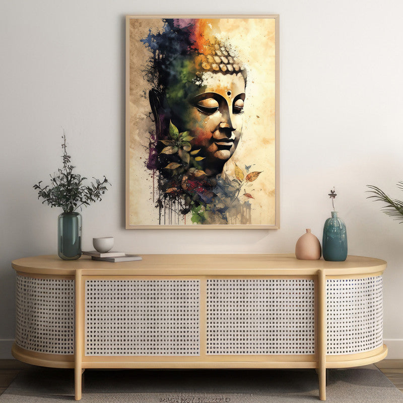 LuxuryStroke's Buddha Face Acrylic Painting, Buddha Face Paintingand Buddha Face Acrylic Painting - Contemporary Watercolour Buddha Painting