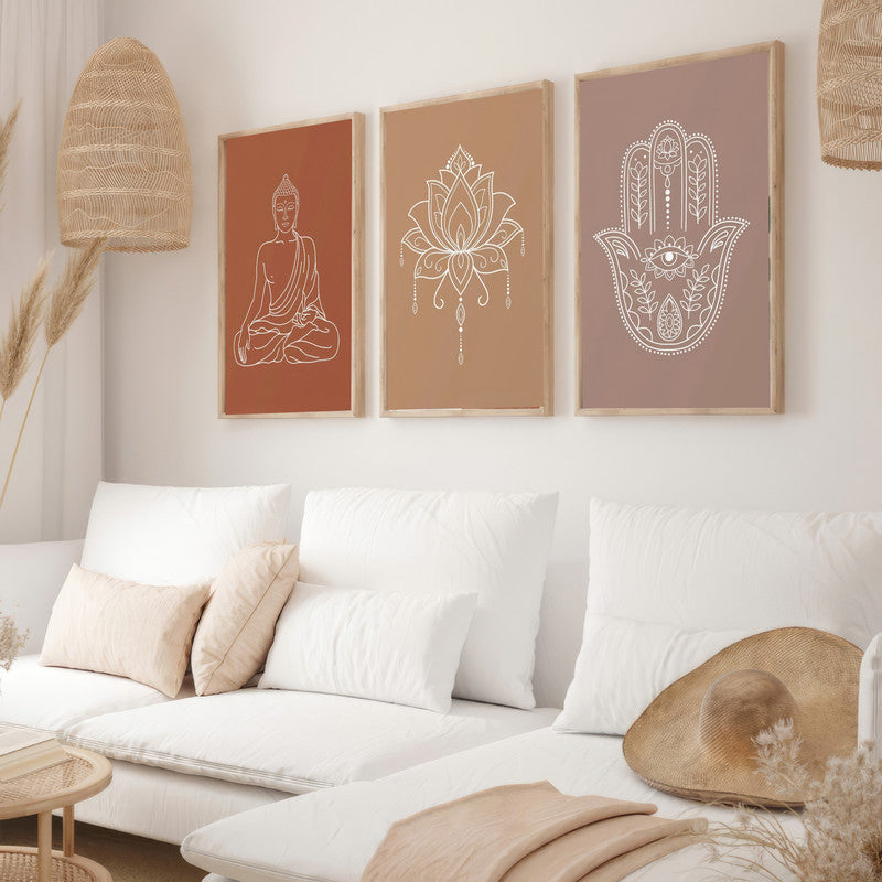 LuxuryStroke's Buddha Paintings For Living Room, Indian Spiritual Paintingsand Spiritual Framed Wall Art - Spiritual Art - buddha, Kamal Flower And Hamsa