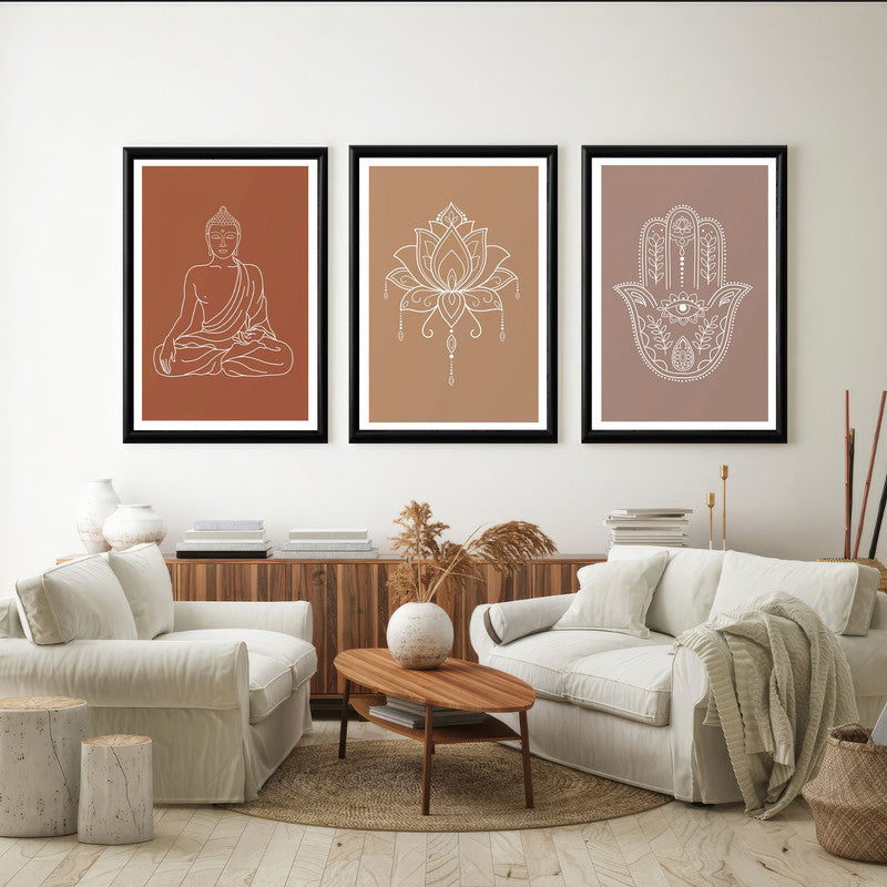 LuxuryStroke's Buddha Paintings For Living Room, Indian Spiritual Paintingsand Spiritual Framed Wall Art - Spiritual Art - buddha, Kamal Flower And Hamsa