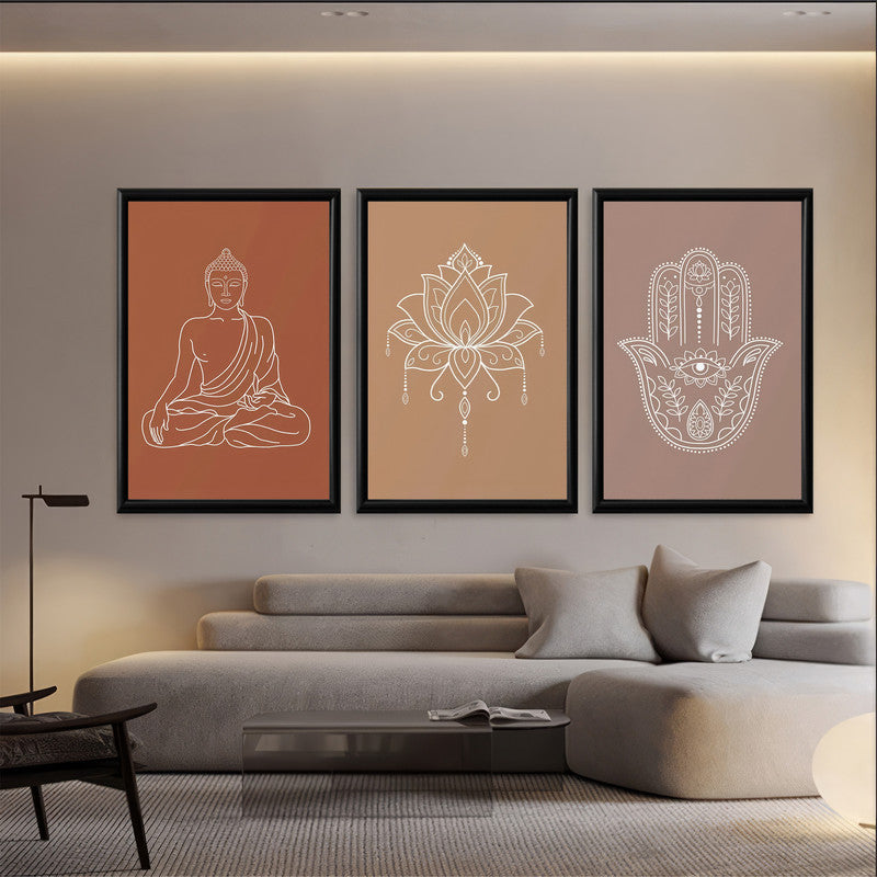 LuxuryStroke's Buddha Paintings For Living Room, Indian Spiritual Paintingsand Spiritual Framed Wall Art - Spiritual Art - buddha, Kamal Flower And Hamsa