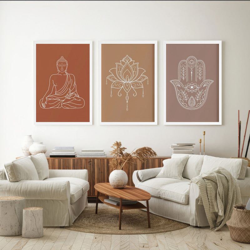 LuxuryStroke's Buddha Paintings For Living Room, Indian Spiritual Paintingsand Spiritual Framed Wall Art - Spiritual Art - buddha, Kamal Flower And Hamsa