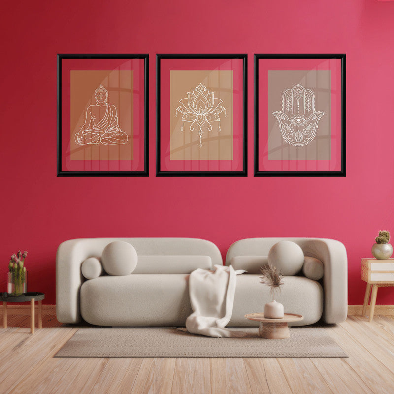 LuxuryStroke's Buddha Paintings For Living Room, Indian Spiritual Paintingsand Spiritual Framed Wall Art - Spiritual Art - buddha, Kamal Flower And Hamsa