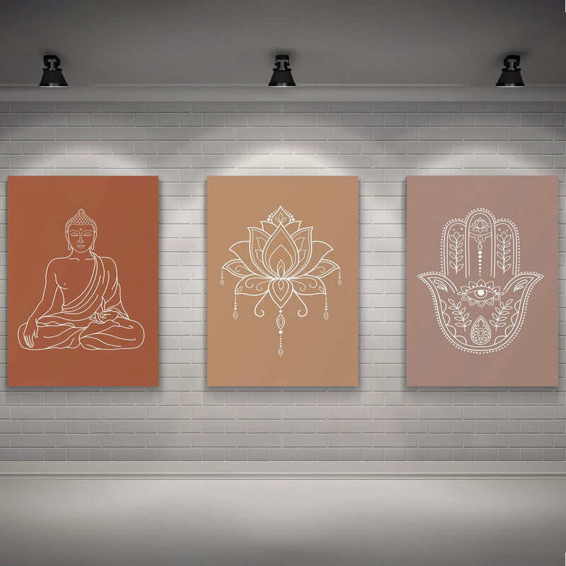LuxuryStroke's Buddha Paintings For Living Room, Indian Spiritual Paintingsand Spiritual Framed Wall Art - Spiritual Art - buddha, Kamal Flower And Hamsa