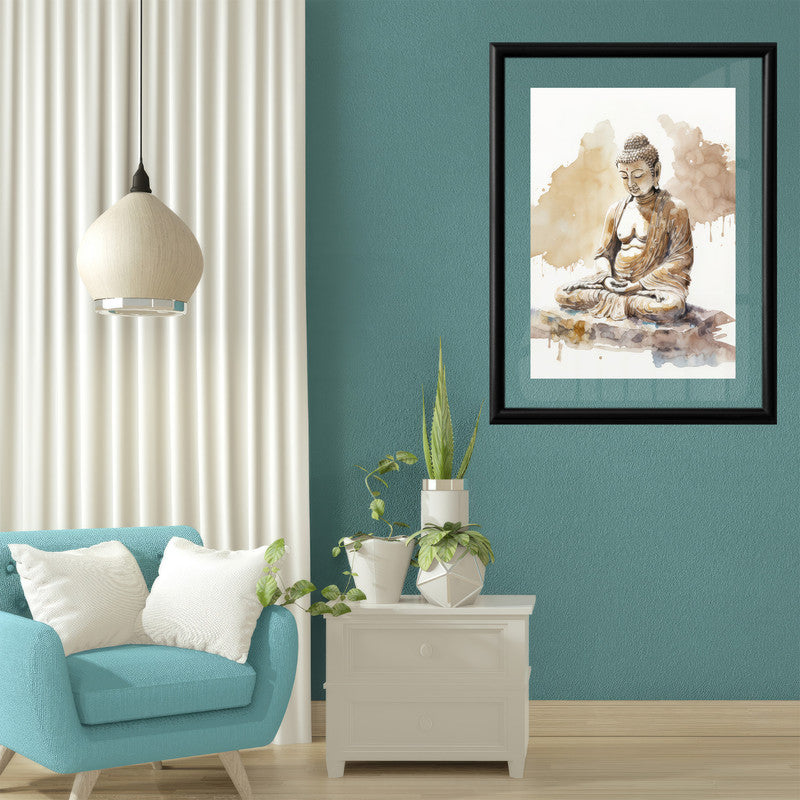 LuxuryStroke's Meditating Buddha Painting, Buddha Abstract Paintingand Buddha Paintings For Living Room - Contemporary Watercolour Buddha Painting