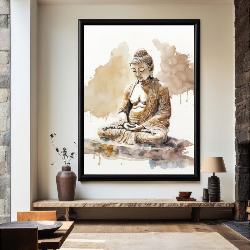 LuxuryStroke's Meditating Buddha Painting, Buddha Abstract Paintingand Buddha Paintings For Living Room - Contemporary Watercolour Buddha Painting