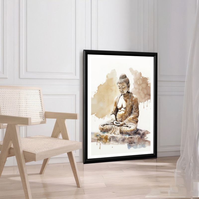 LuxuryStroke's Meditating Buddha Painting, Buddha Abstract Paintingand Buddha Paintings For Living Room - Contemporary Watercolour Buddha Painting
