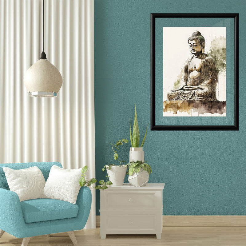 LuxuryStroke's Meditating Buddha Painting, Buddha Abstract Paintingand Buddha Paintings For Living Room - Contemporary Watercolour Buddha Painting