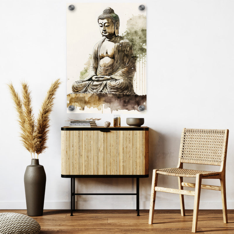 LuxuryStroke's Meditating Buddha Painting, Buddha Abstract Paintingand Buddha Paintings For Living Room - Contemporary Watercolour Buddha Painting