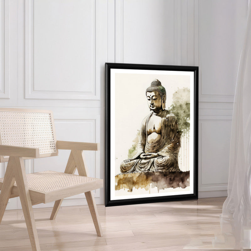 LuxuryStroke's Meditating Buddha Painting, Buddha Abstract Paintingand Buddha Paintings For Living Room - Contemporary Watercolour Buddha Painting