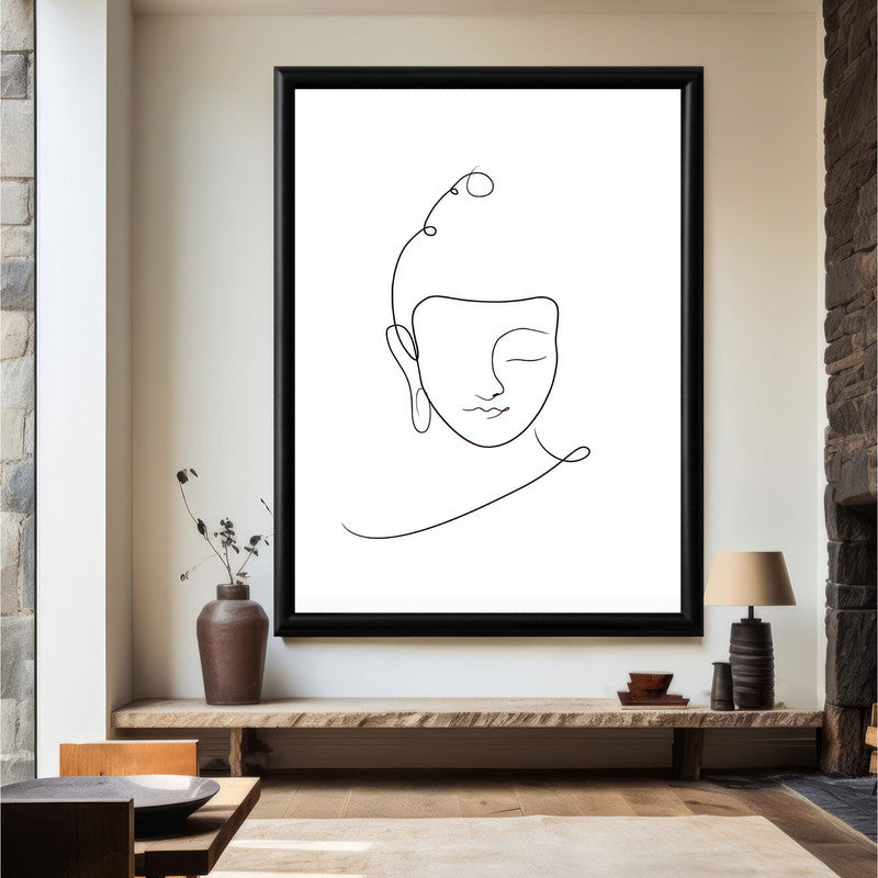 LuxuryStroke's Black And White Buddha Painting, Buddha Line Art Paintingand Buddha Face Painting - Contemporary Lineart Buddha Painting