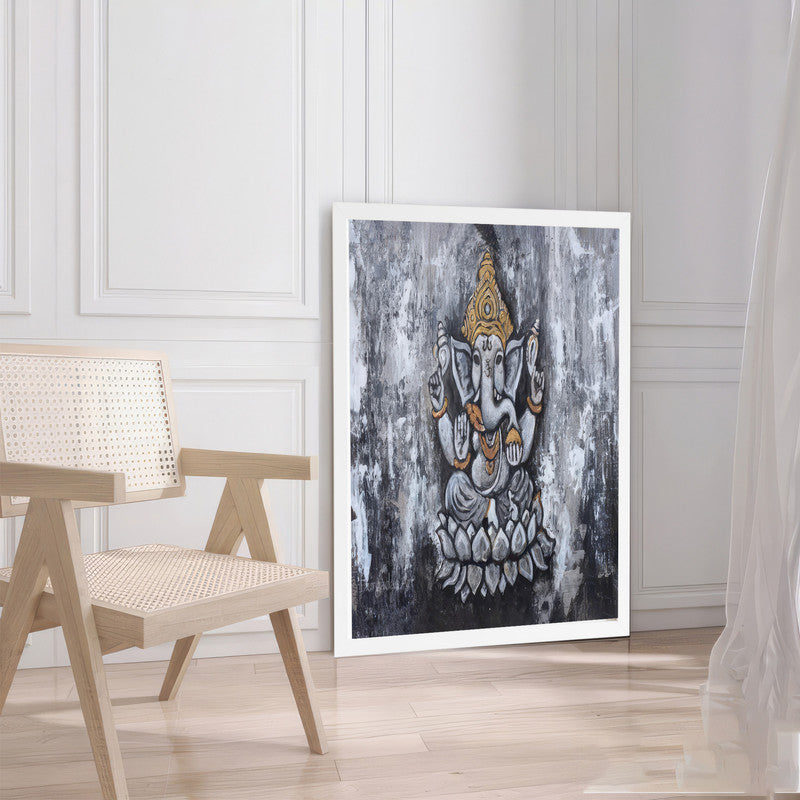 LuxuryStroke's Ganpati Acrylic Painting, Ganesh Line Artand Ganpati Acrylic Painting - Contemporary Ganesha Abstract Painting