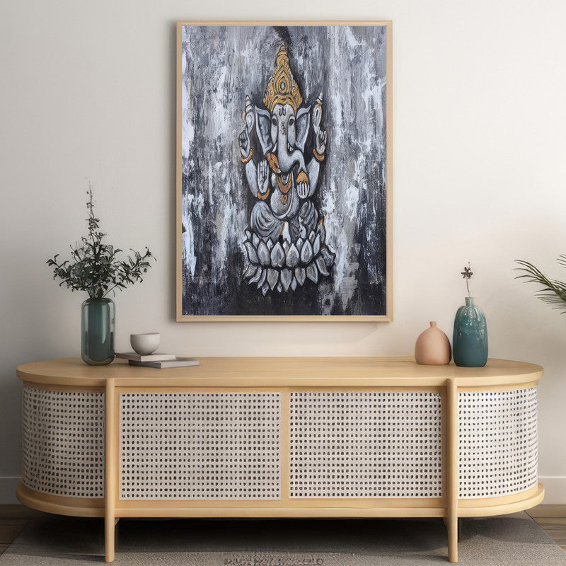 LuxuryStroke's Ganpati Acrylic Painting, Ganesh Line Artand Ganpati Acrylic Painting - Contemporary Ganesha Abstract Painting