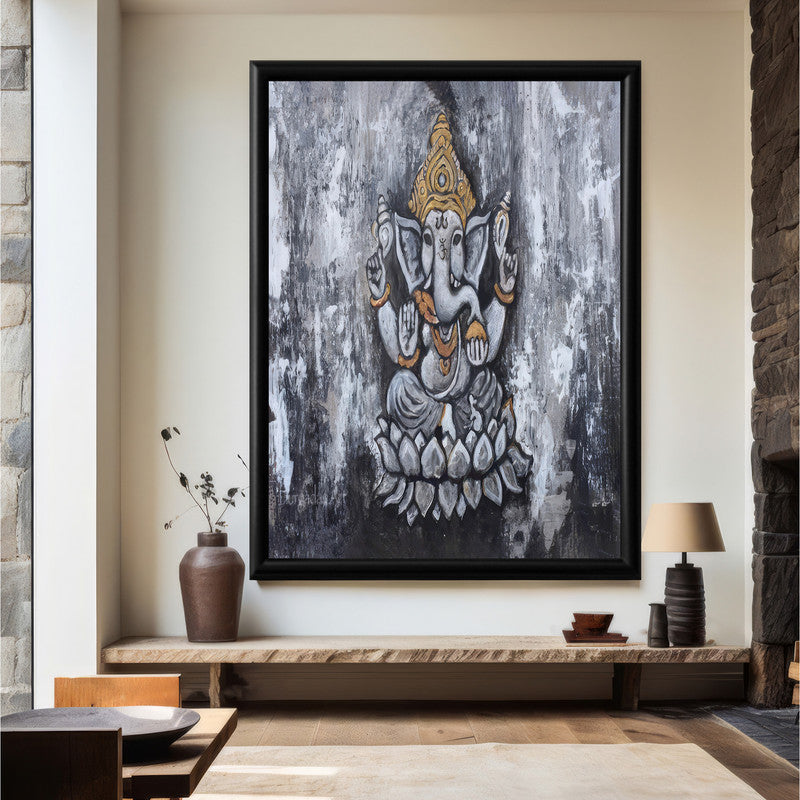 LuxuryStroke's Ganpati Acrylic Painting, Ganesh Line Artand Ganpati Acrylic Painting - Contemporary Ganesha Abstract Painting