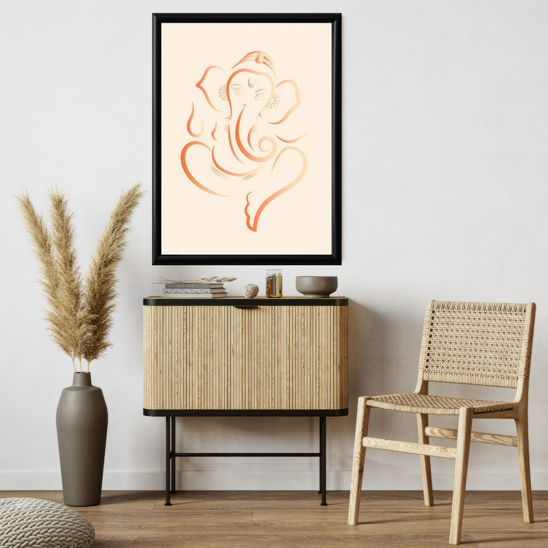 LuxuryStroke's Abstract Ganesha Doodle Art, Ganesh Line Artand Ganeshji Line Art - Contemporary Simple Ganesha Painting in Beige Pastel Colour