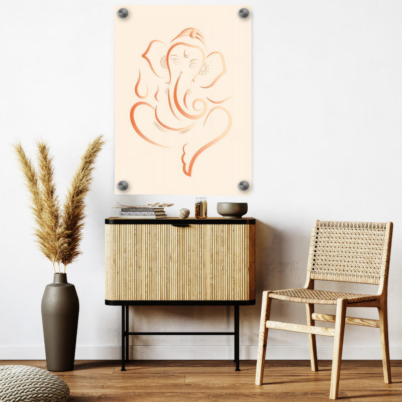 LuxuryStroke's Abstract Ganesha Doodle Art, Ganesh Line Artand Ganeshji Line Art - Contemporary Simple Ganesha Painting in Beige Pastel Colour