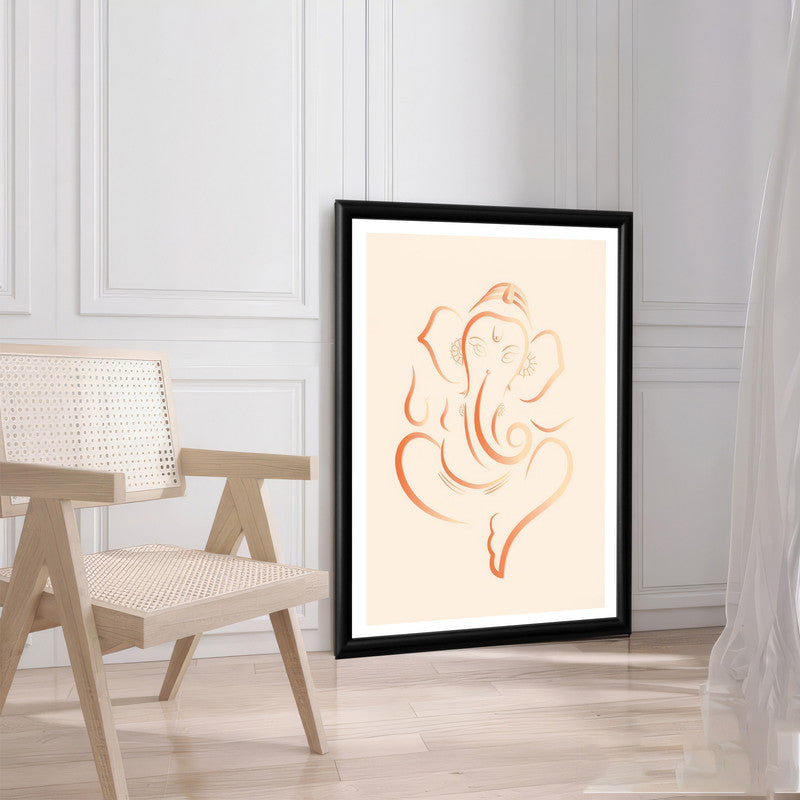 LuxuryStroke's Abstract Ganesha Doodle Art, Ganesh Line Artand Ganeshji Line Art - Contemporary Simple Ganesha Painting in Beige Pastel Colour