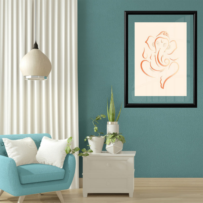 LuxuryStroke's Abstract Ganesha Doodle Art, Ganesh Line Artand Ganeshji Line Art - Contemporary Simple Ganesha Painting in Beige Pastel Colour