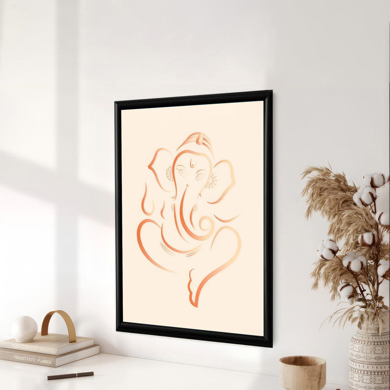 LuxuryStroke's Abstract Ganesha Doodle Art, Ganesh Line Artand Ganeshji Line Art - Contemporary Simple Ganesha Painting in Beige Pastel Colour