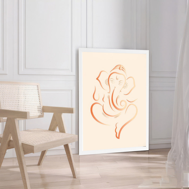 LuxuryStroke's Abstract Ganesha Doodle Art, Ganesh Line Artand Ganeshji Line Art - Contemporary Simple Ganesha Painting in Beige Pastel Colour