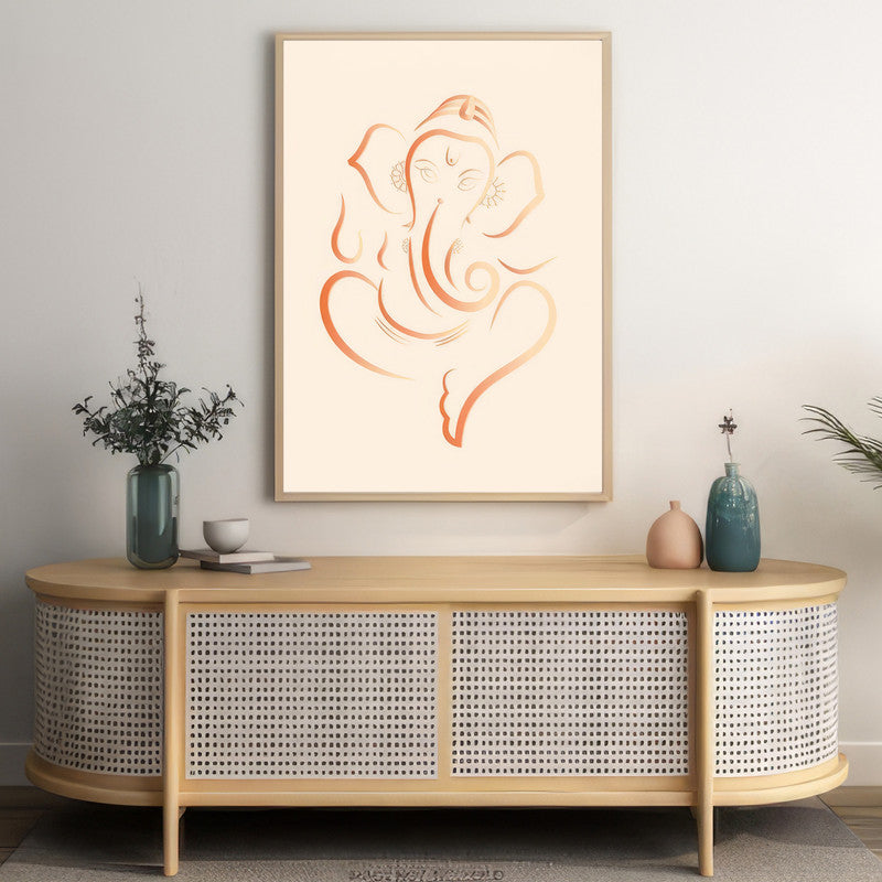 LuxuryStroke's Abstract Ganesha Doodle Art, Ganesh Line Artand Ganeshji Line Art - Contemporary Simple Ganesha Painting in Beige Pastel Colour
